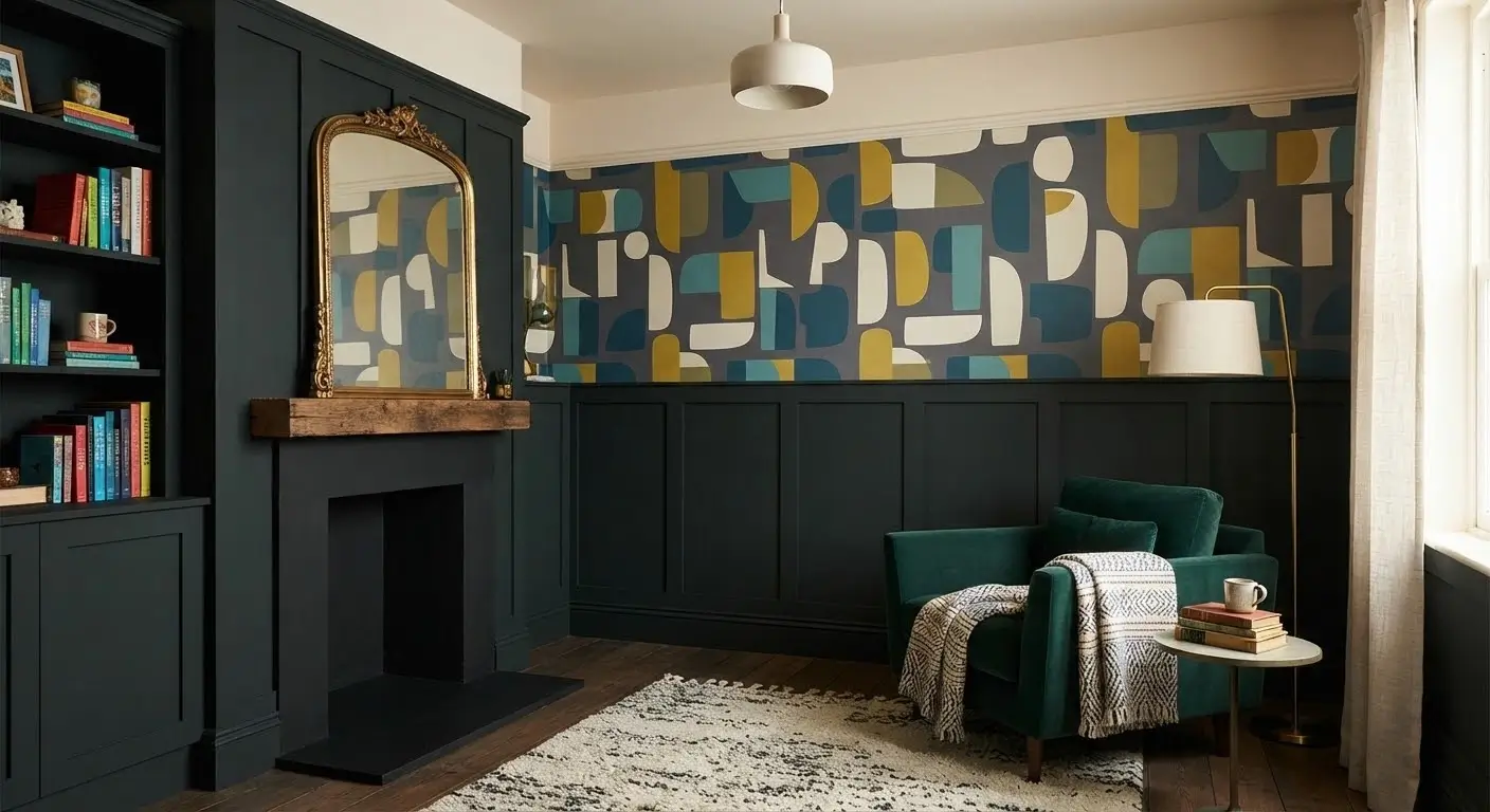 Custom decorated room with bespoke paneling and wallpaper